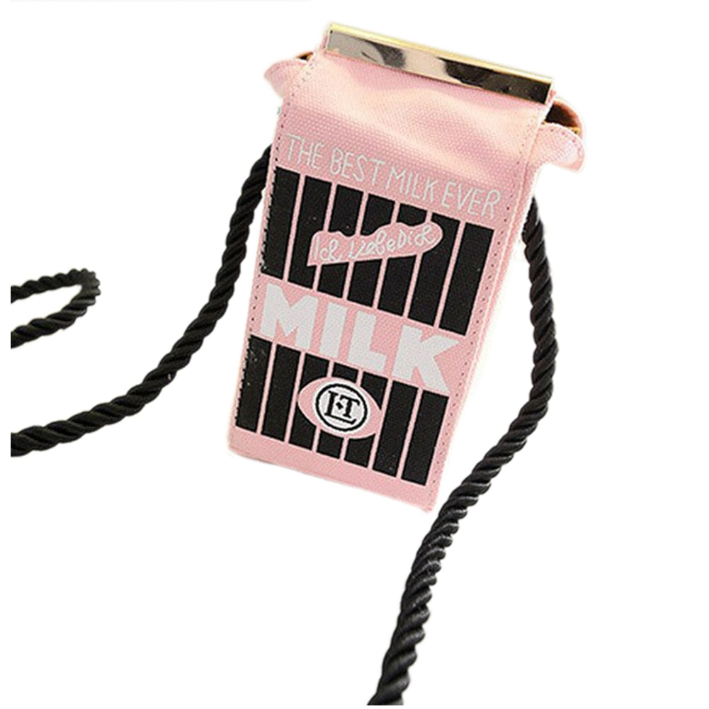 Cute Stereo Mini Milk Box Makeup Cartoon Bag Women Fashion Letter Canvas Shoulders Bag(Pink) - ebowsos