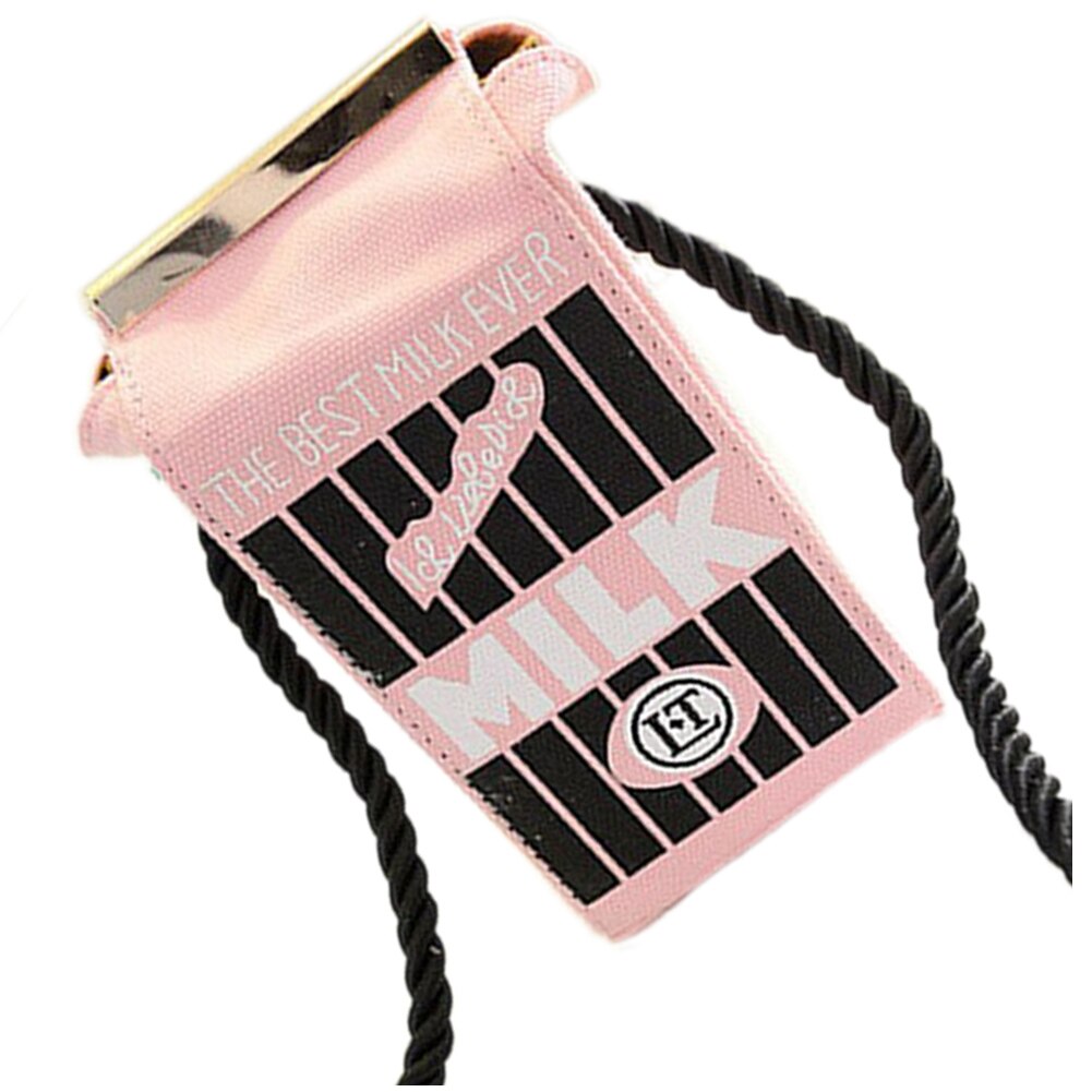 Cute Stereo Mini Milk Box Makeup Cartoon Bag Women Fashion Letter Canvas Shoulders Bag(Pink) - ebowsos