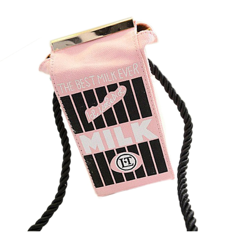 Cute Stereo Mini Milk Box Makeup Cartoon Bag Women Fashion Letter Canvas Shoulders Bag - ebowsos