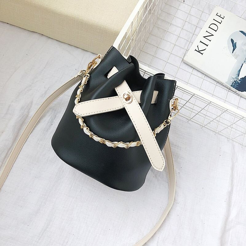 Cute Strap Bucket Bag Women PU Leather Shoulder Bag Fashion Ladies Crossbody Bags - ebowsos