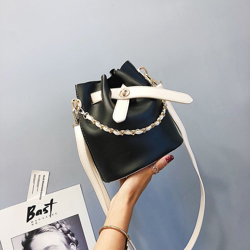 Cute Strap Bucket Bag Women PU Leather Shoulder Bag Fashion Ladies Crossbody Bags - ebowsos