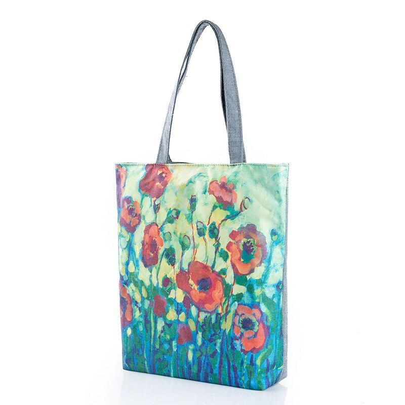 Digital Printing Canvas Painting Flowers Shoulder Bags Shopping Bags( blue) - ebowsos