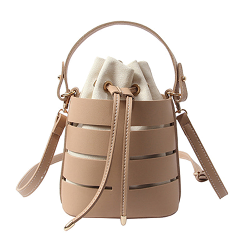 Drawstring Bucket Bag For Women Mini Pu Leather Crossbody Bags Ladies Shoulder Bags Female Handbags Pure Color - ebowsos