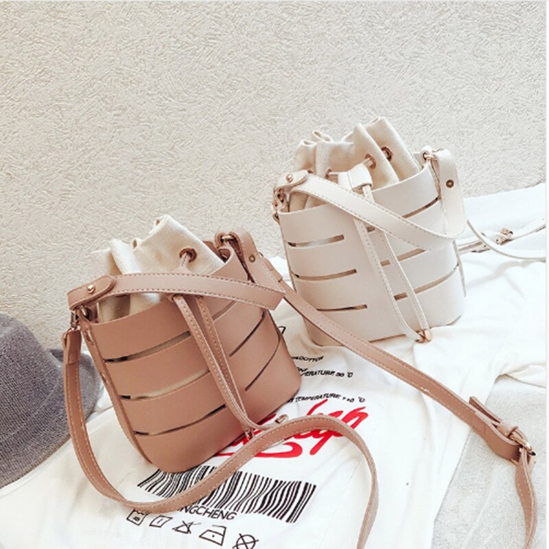 Drawstring Bucket Bag For Women Mini Pu Leather Crossbody Bags Ladies Shoulder Bags Female Handbags Pure Color - ebowsos