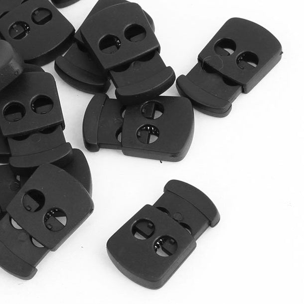 Dual Hole Bean Cord Locks Ends Stoppers 5.5mm Dia 20 Pcs Black - ebowsos