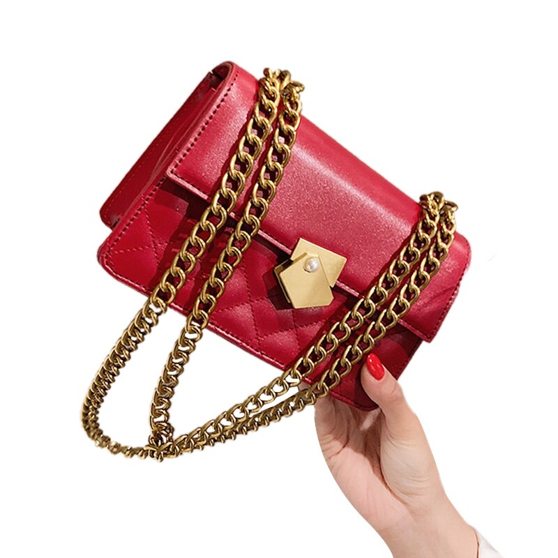 Elegant Female Mini Square Bag Fashion New PU Women'S Handbag Lock Chain Shoulder Messenger Bag - ebowsos