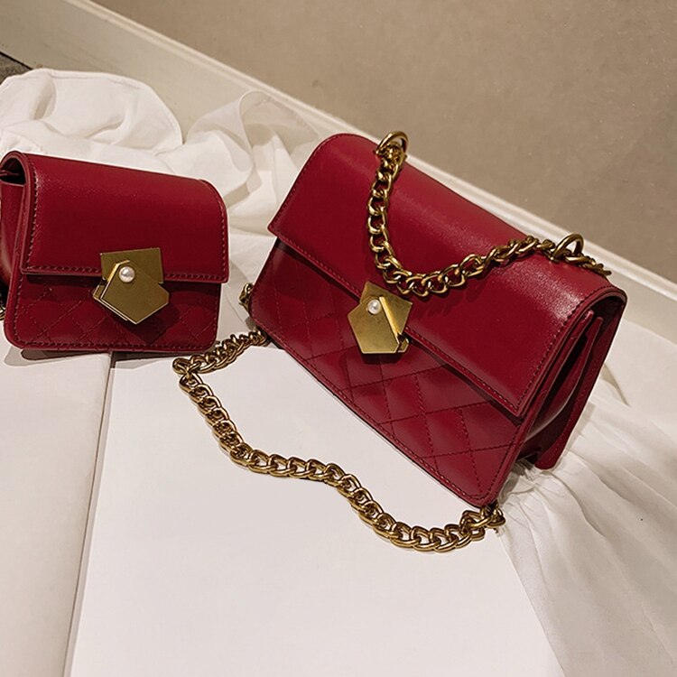 Elegant Female Mini Square Bag Fashion New PU Women'S Handbag Lock Chain Shoulder Messenger Bag - ebowsos