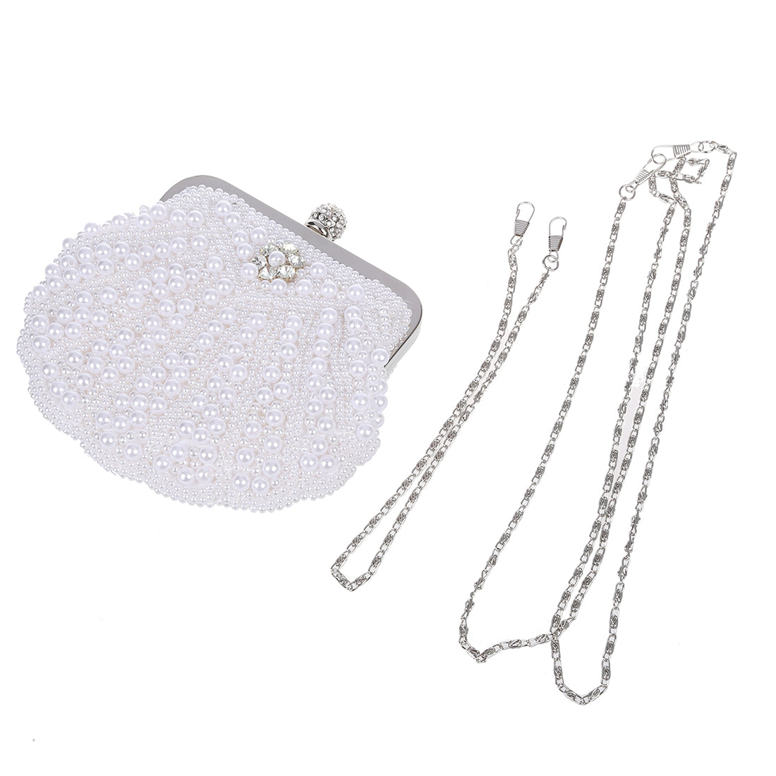 Elegant Pearl Bridal Clutch Bag Party Handbag Shell Bag White - ebowsos