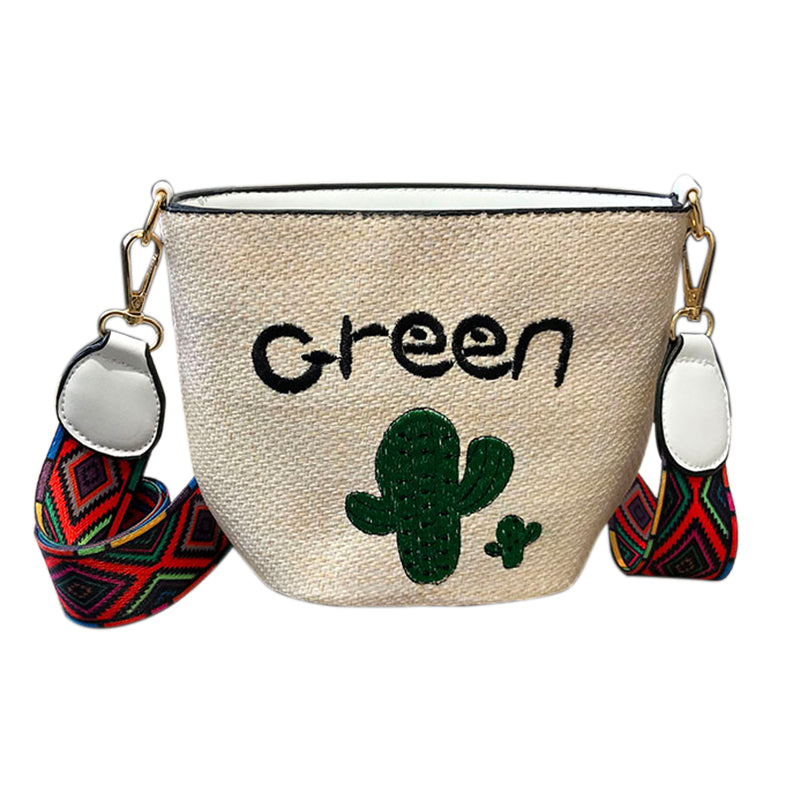 Embroidery Straw Bag Hand Weave Small Bags Summer Crossbody Mini Bags Cactus Cute Shoulder Bags for Women - ebowsos