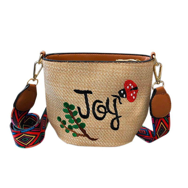 Embroidery Straw Bag Hand Weave Small Bags Summer Crossbody Mini Bags Cute Shoulder Bags for Women - ebowsos