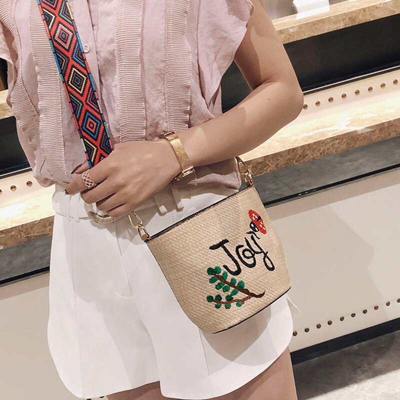 Embroidery Straw Bag Hand Weave Small Bags Summer Crossbody Mini Bags Cute Shoulder Bags for Women - ebowsos