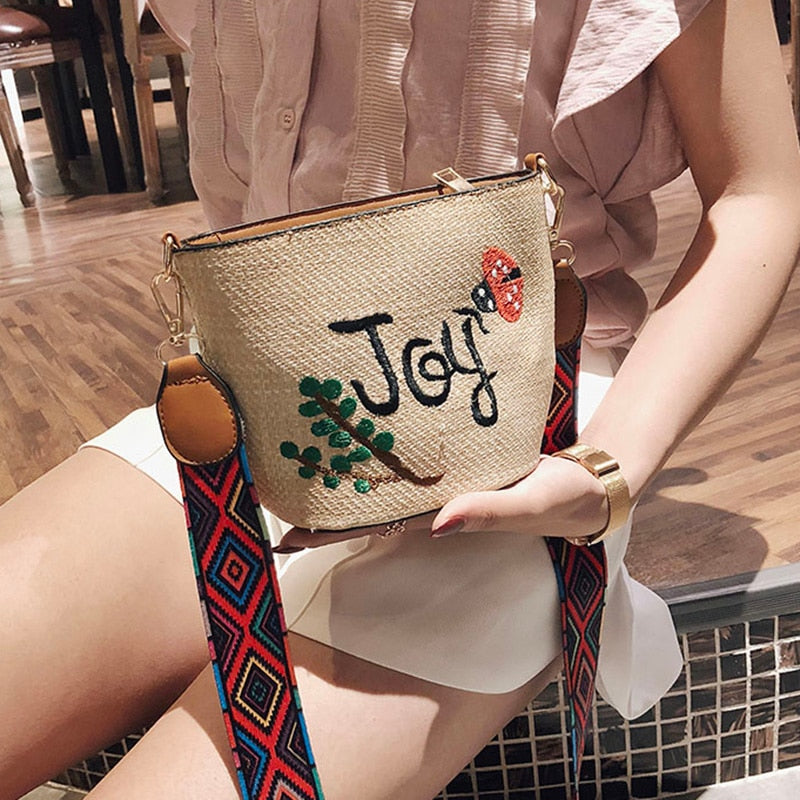 Embroidery Straw Bag Hand Weave Small Bags Summer Crossbody Mini Bags Cute Shoulder Bags for Women - ebowsos