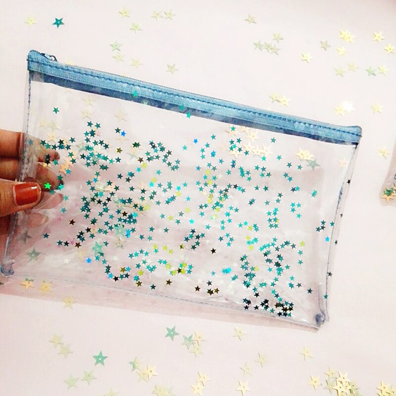 Environmental Protection PVC Transparent Stars embellishment Cosmetic Bag Women Travel Make up Toiletry Bags Makeup Organiz - ebowsos