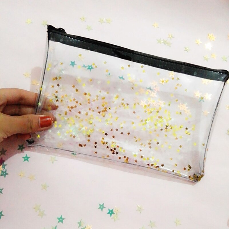 Environmental Protection PVC Transparent Stars embellishment Cosmetic Bag Women Travel Make up Toiletry Bags Makeup Organiz - ebowsos