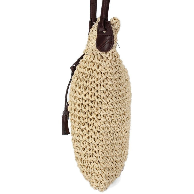 Fabric bags Shoulder Straw Summer of Women Fabric Crossbody Bags Canvas Jute Beach Travel Bag Brown - ebowsos