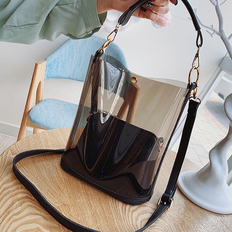 Fashion 2Pcs Transparent Pvc Ladies Shoulder Bag Summer Beach Large Handbag Casual Handbag Ladies Messenger Bag - ebowsos