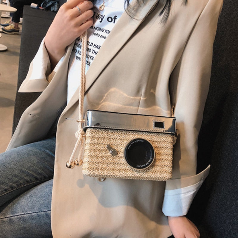 Fashion Camera Styling Bag Ms. 2019 Summer Arrival Beach Bag Purse Female Straw Bag Shoulder Messenger Bag - ebowsos