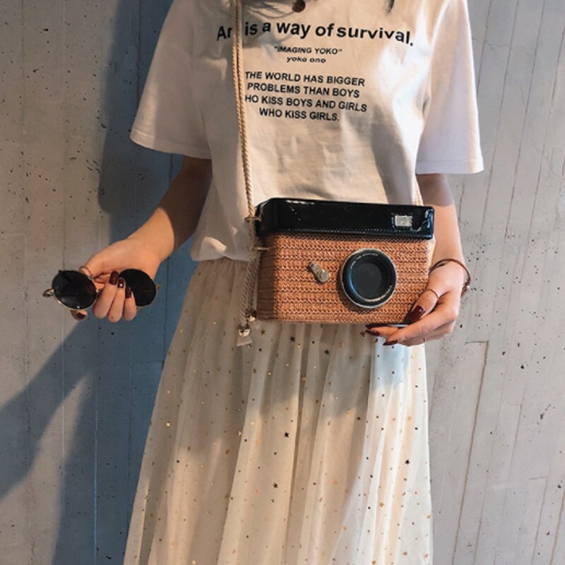 Fashion Camera Styling Bag Ms. 2019 Summer Arrival Beach Bag Purse Female Straw Bag Shoulder Messenger Bag - ebowsos