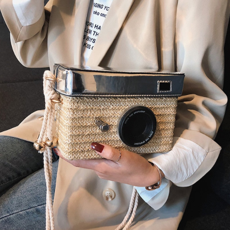 Fashion Camera Styling Bag Ms. 2019 Summer Arrival Beach Bag Purse Female Straw Bag Shoulder Messenger Bag - ebowsos