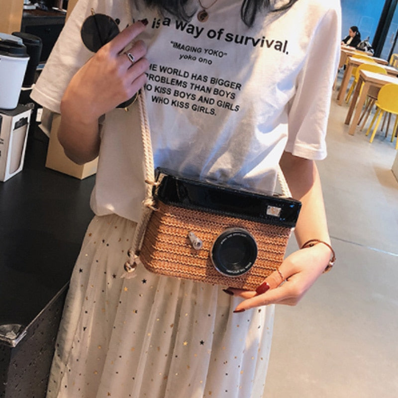 Fashion Camera Styling Bag Ms. 2019 Summer Arrival Beach Bag Purse Female Straw Bag Shoulder Messenger Bag - ebowsos