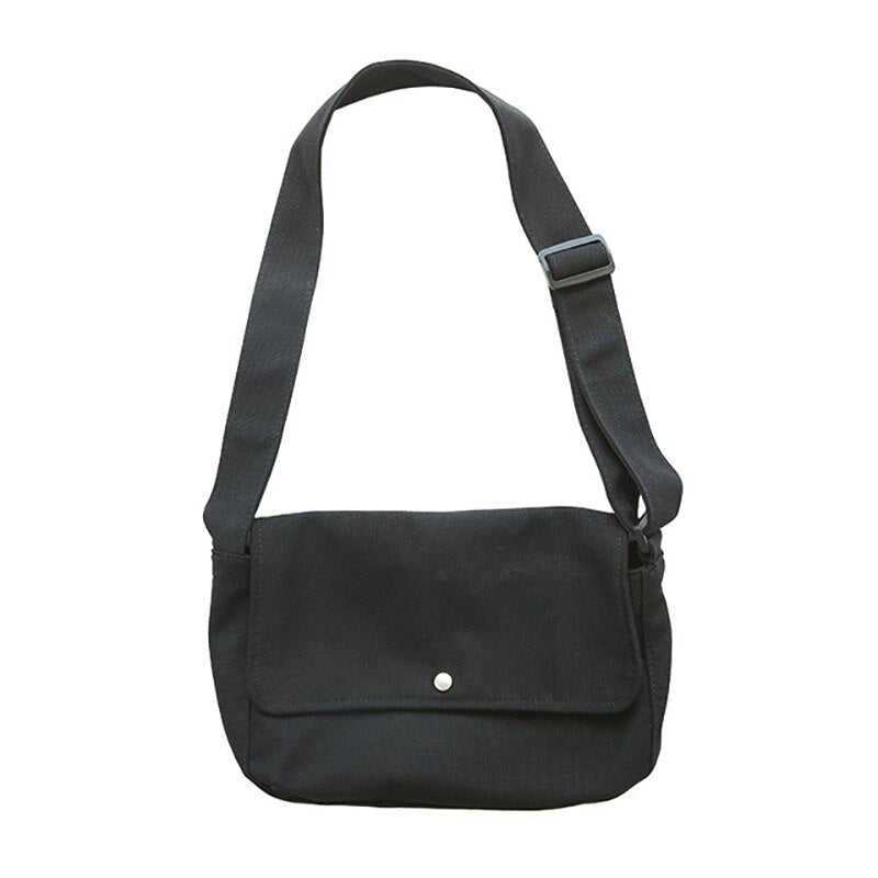 Fashion Classic Solid Color Hasp Messenger Bags School Bags Women Canvas Handbags Female Casual Simple Shoulder Bags - ebowsos