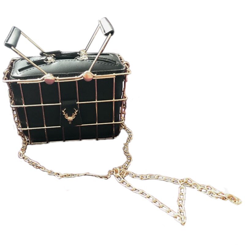 Fashion Designer Women Handbags New High-Quality PU Leather Women Bag Iron Basket Square Bag Chain Shoulder Messenger Bag - ebowsos