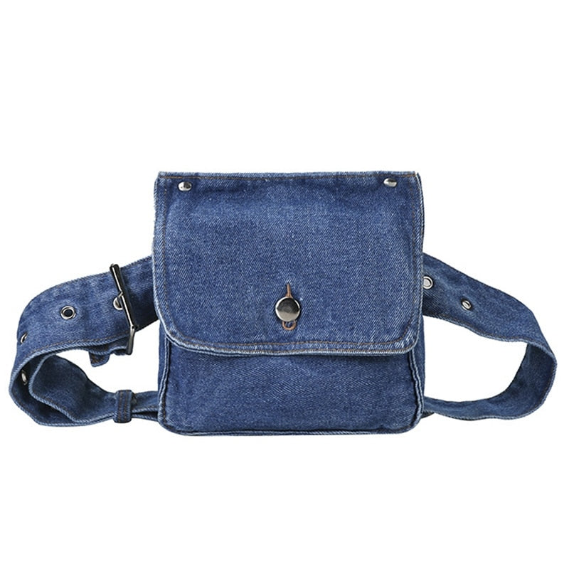 Fashion Female Retro Funny Blue Denim Small Chest Waist Belt Beach Crossbody Shoulder Bag Pack Handbag Women - ebowsos