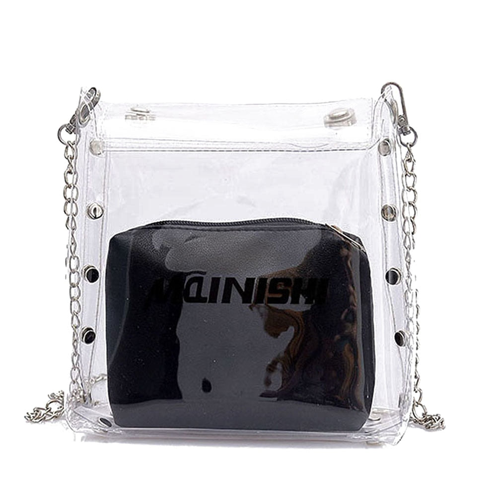 Fashion Female Simple Transparent Shoulder Bags Women Casual Rivet Composite Bags Casual Ladies Chains Handbag - ebowsos