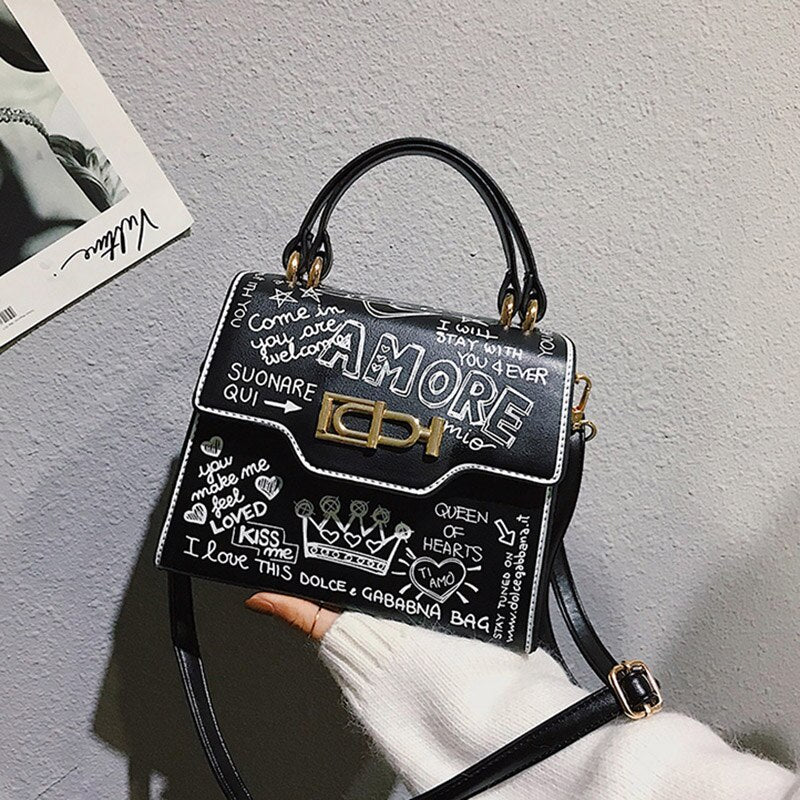 Fashion Graffiti Women Handbag Pu Leather Small Flap Bag Luxury Crossbody Bag For Women Evening Clutch Purse - ebowsos