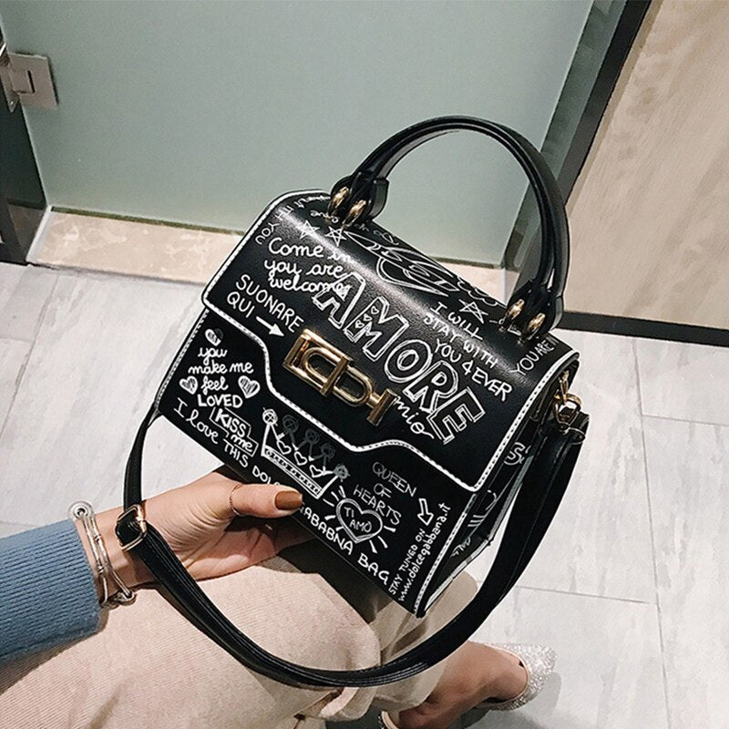 Fashion Graffiti Women Handbag Pu Leather Small Flap Bag Luxury Crossbody Bag For Women Evening Clutch Purse - ebowsos