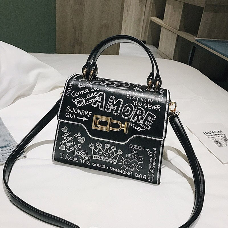 Fashion Graffiti Women Handbag Pu Leather Small Flap Bag Luxury Crossbody Bag For Women Evening Clutch Purse - ebowsos