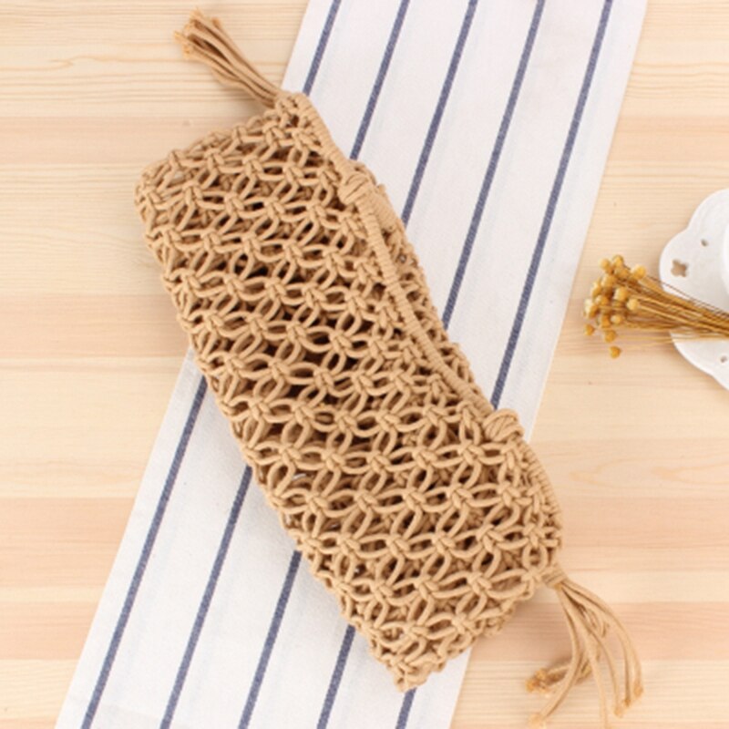 Fashion Hollow Straw Bag Woven Bag Forest Female Mesh Rope Weaving Tie Buckle Reticulate Net Shoulder Bag Beach Holiday B - ebowsos