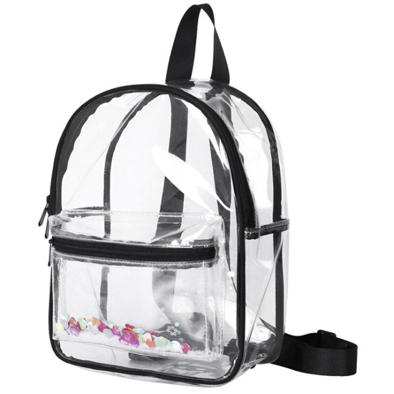 Fashion Lady Backpack Transparent Black Wild Student Bag Youth Backpack - ebowsos