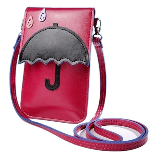 Fashion Lady Shoulder Bag Lovely Umbrella Phone Wallet Touch Screen PU Money Bag  Shopping Crossbody Bags Mint Gre - ebowsos