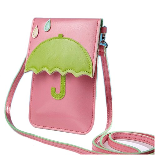 Fashion Lady Shoulder Bag Lovely Umbrella Phone Wallet Touch Screen PU Money Bag  Shopping Crossbody Bags Mint Gre - ebowsos