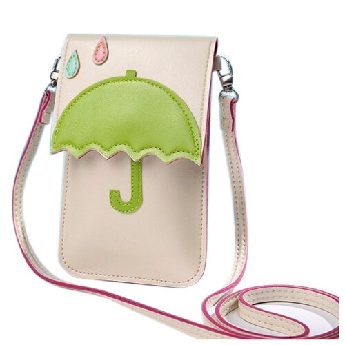 Fashion Lady Shoulder Bag Lovely Umbrella Phone Wallet Touch Screen PU Money Bag  Shopping Crossbody Bags Mint Gre - ebowsos