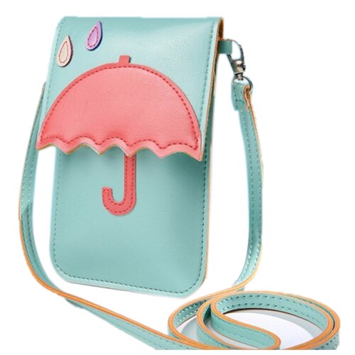 Fashion Lady Shoulder Bag Lovely Umbrella Phone Wallet Touch Screen PU Money Bag  Shopping Crossbody Bags Mint Gre - ebowsos