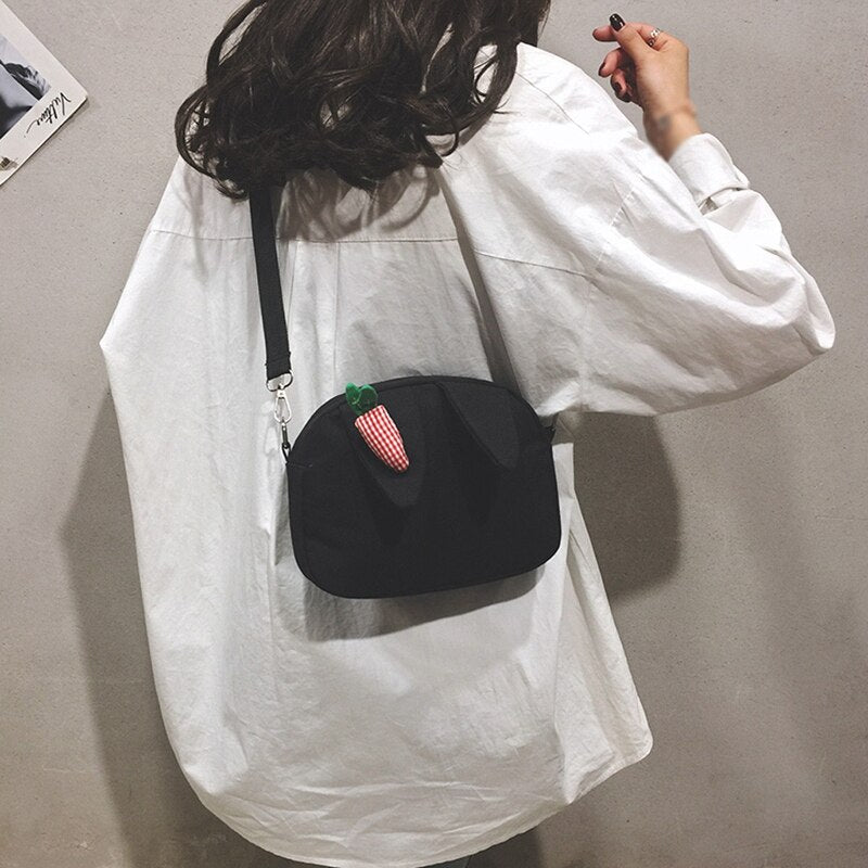 Fashion Lady Solid Color Canvas Bag Eat Radish Cute Shoulder Bag Wild Portable Messenger Bag Student Bag Summer - ebowsos