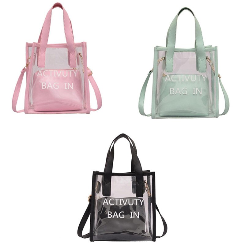 Fashion Letter Tote Shoulder Bag Lady Messenger Bag Messenger Bag Tote Transparent Transparent Jelly Beach Summer - ebowsos