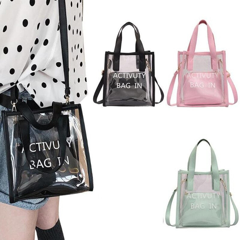 Fashion Letter Tote Shoulder Bag Lady Messenger Bag Messenger Bag Tote Transparent Transparent Jelly Beach Summer - ebowsos