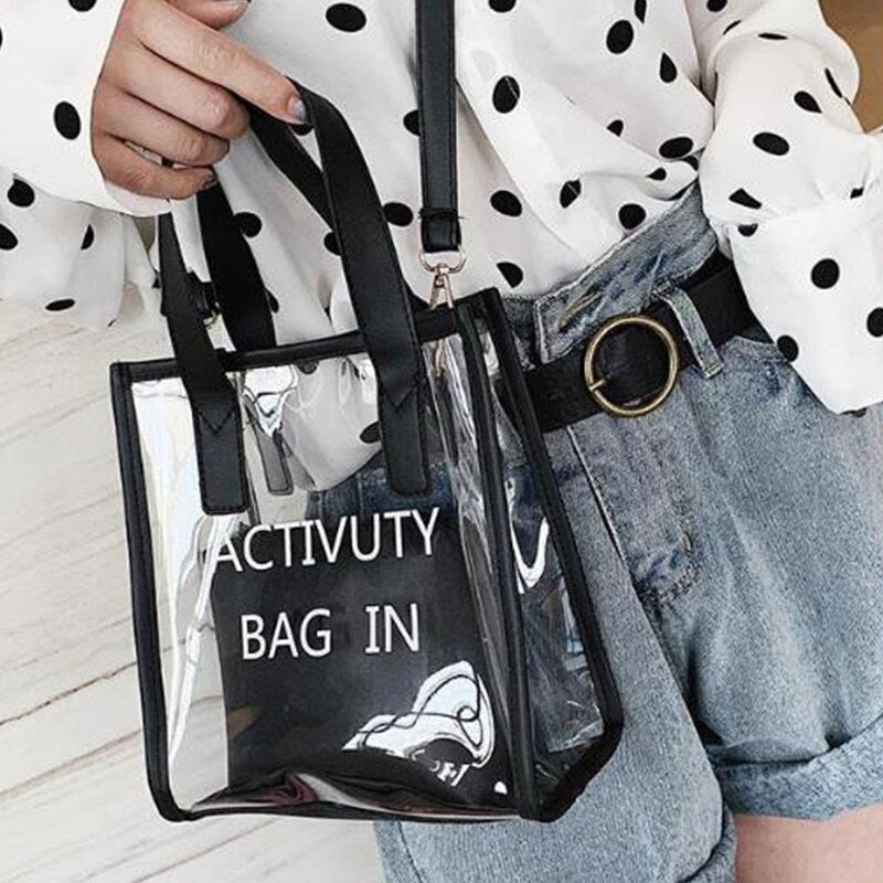 Fashion Letter Tote Shoulder Bag Lady Messenger Bag Messenger Bag Tote Transparent Transparent Jelly Beach Summer - ebowsos