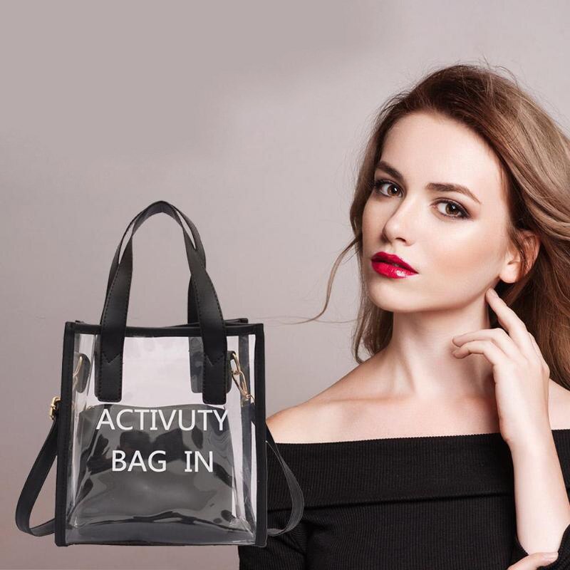 Fashion Letter Tote Shoulder Bag Lady Messenger Bag Messenger Bag Tote Transparent Transparent Jelly Beach Summer - ebowsos