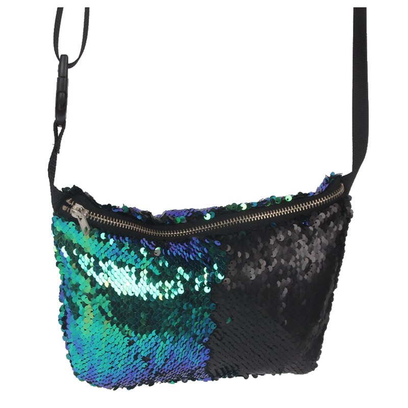 Fashion Mermaid Sequins Purse Bag Oblique Shoulder Bags Double-color(Blue and black) - ebowsos