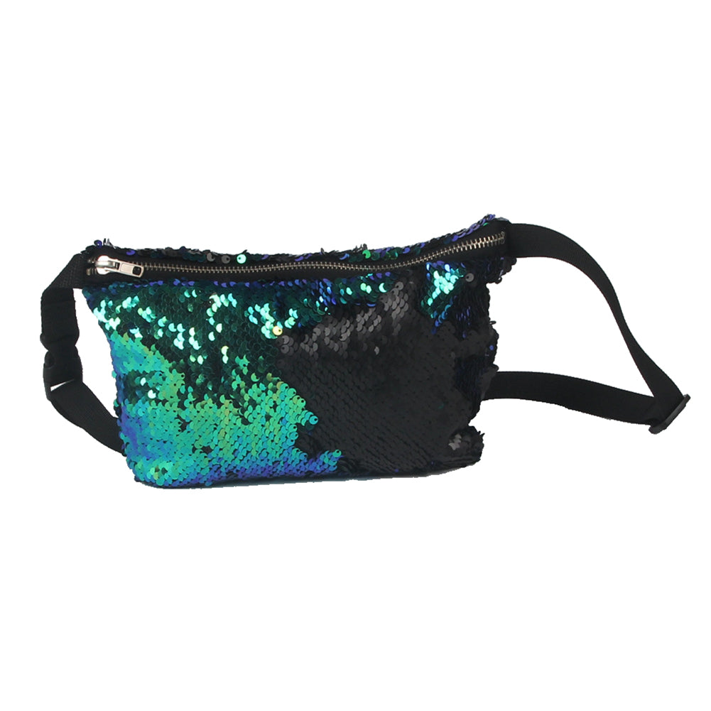 Fashion Mermaid Sequins Purse Bag Oblique Shoulder Bags Double-color(Blue and black) - ebowsos