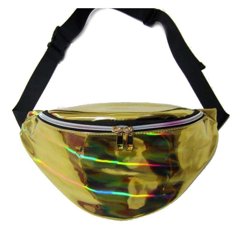 Fashion PU Fanny Pack Laser Purse Reflective Translucent Waist Chest Bag(Gold) - ebowsos