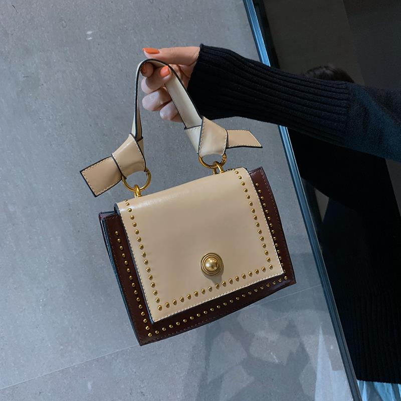 Fashion Portable Small Bag Female New Spring Female Bag Korean Version Of The Retro Rivet Small Square Bag Oblique - ebowsos