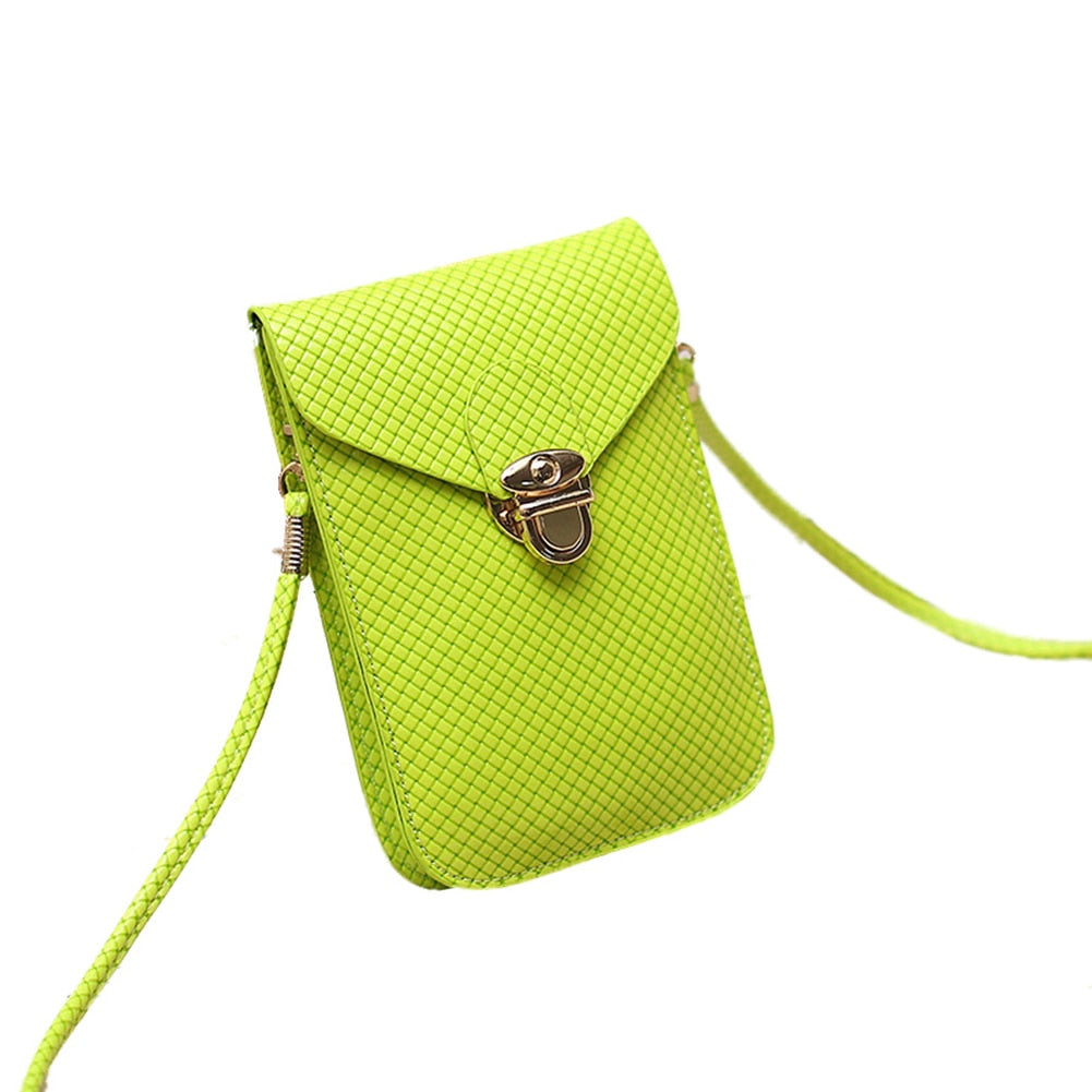 Fashion Preppy Style Women Mini Bag Cell Phone Bag PU Leather Plaid Purse Messenger Bag Shoulder Bag Women purses Green - ebowsos