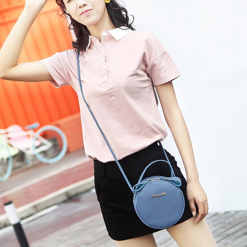 Fashion Pu Leather Lady Crossbody Bag Women Bag Simple Design Messenger Bag Circular Handbag Mini Mobile Phone Bags - ebowsos