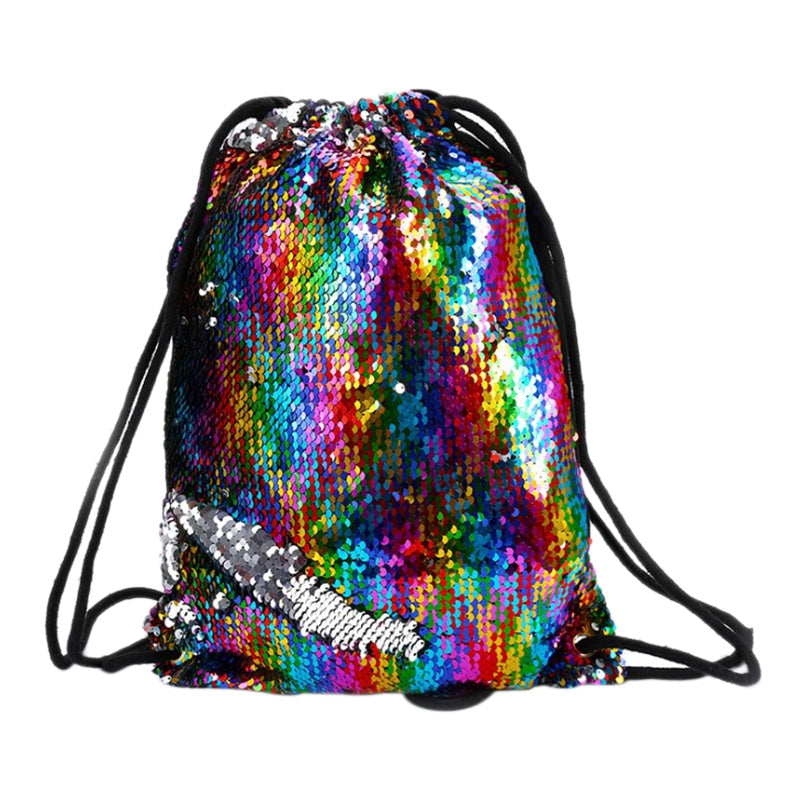 Fashion Reversible Sequin Drawstring Bag Cinch Sack Backpack String Back Pack Gym Tote Bag Rucksack - ebowsos