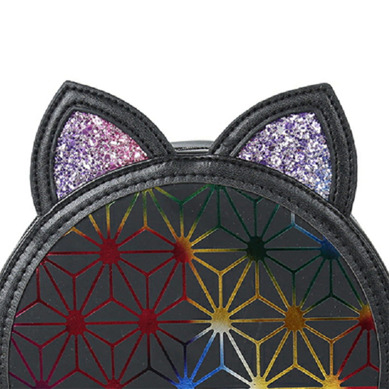 Fashion Round Bag Cute Cat Ears Women Bags Pu Leather Sequin Bling Glitter Shoulder Beach Pack Crossbody Handbag - ebowsos